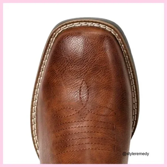 Men's Square Toe Cowboy Boots Pull-On Western Boots Slip Resistant